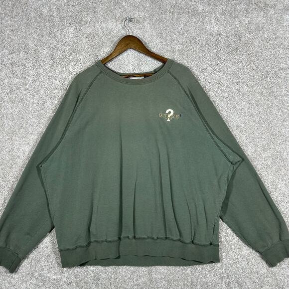 Vintage‎ 90's Guess Embroidered Crew neck Sweatshirt Olive Green Size XL - Picture 1 of 8